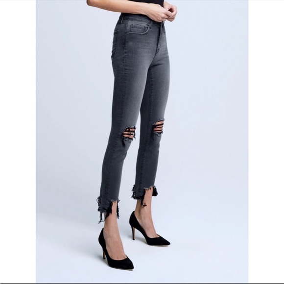 L'AGENCE Denim - L’Agence High Line distressed high waist jeans dark grey